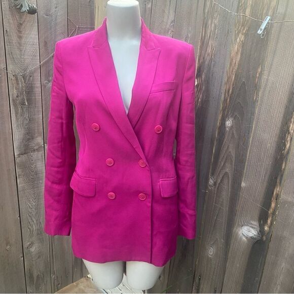 Zara Hot Pink Fuchsia Double Breasted Button oversized Blazer size XS - Picture 1 of 8